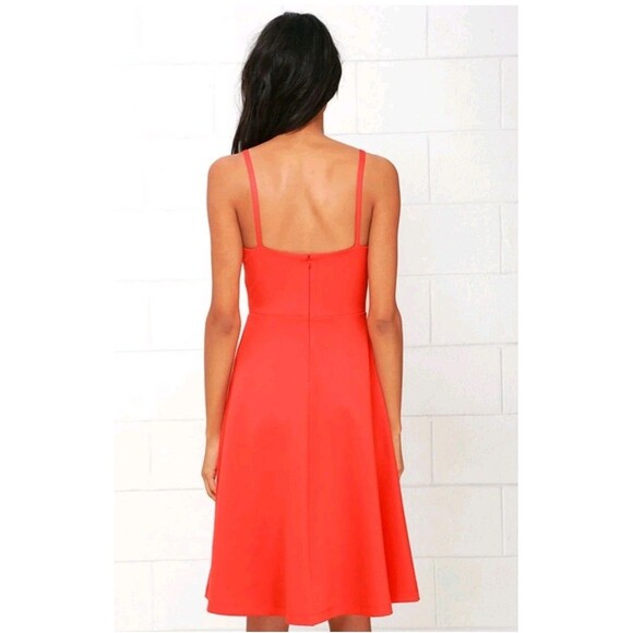 Lulus Coral Red Cocktail Midi Dress Womens LG Stretch V Neck Sexy Elegant Classy - Picture 5 of 14